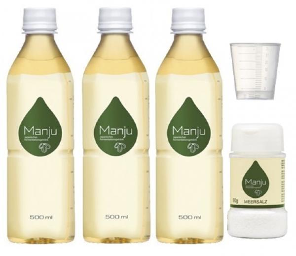 Manju 3x500ml Fermentationsgetränk mit Manjusalz 90g im Streuer